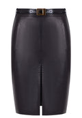 Black Leather Belted Pencil Skirt - view 1