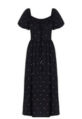 Black Dotted Puff-Sleeve Midi Dress - view 1