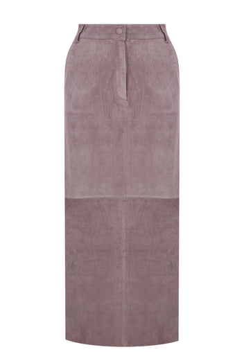 Mauve Suede Pencil Midi Skirt - view 1