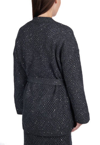 Graphite Belted Long Knit Cardigan - view 2