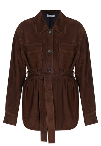 Wine Suede Belted Shirt Jacket - view 1