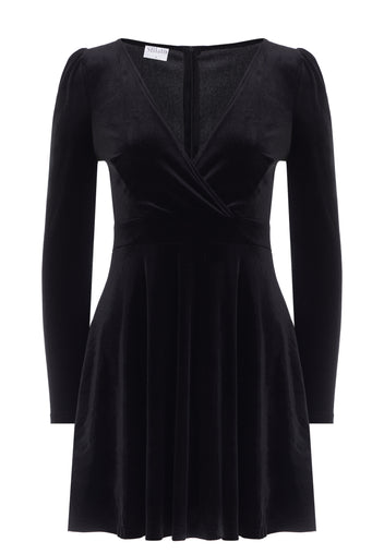 Black Velvet Puff-Sleeve Mini Dress - view 1