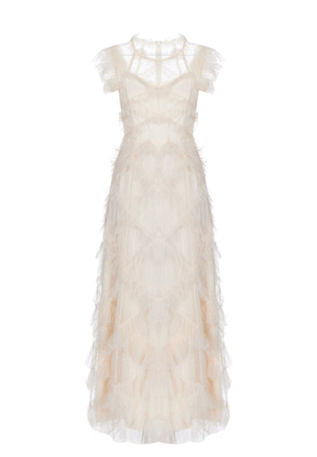 Ivory Feather-Texture Maxi Dress - view 1