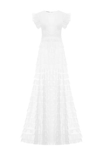 White Tiered Tulle Maxi Dress - view 1