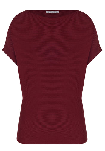 Burgundy and Coral Sfilato short sleeve top - view 1