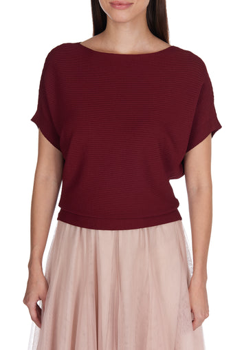 Burgundy and Coral Sfilato short sleeve top - view 4
