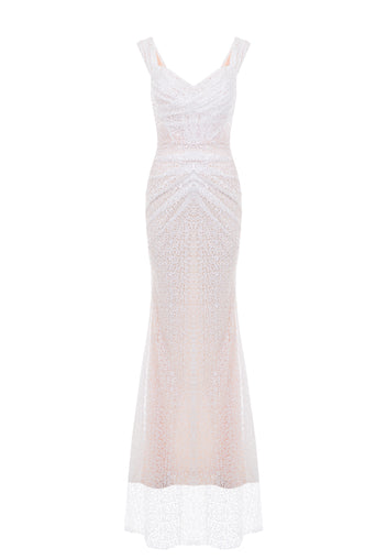 White Lace-Panel Column Dress - view 1