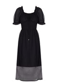 Black Sheer-Hem Puff-Sleeve Midi Dress - view 1
