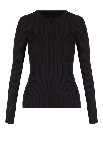 Black Ribbed Scoop-Neck Knit Top - view 1