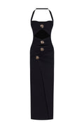 Black Halter Button-Front Cutout Maxi Dress - view 1