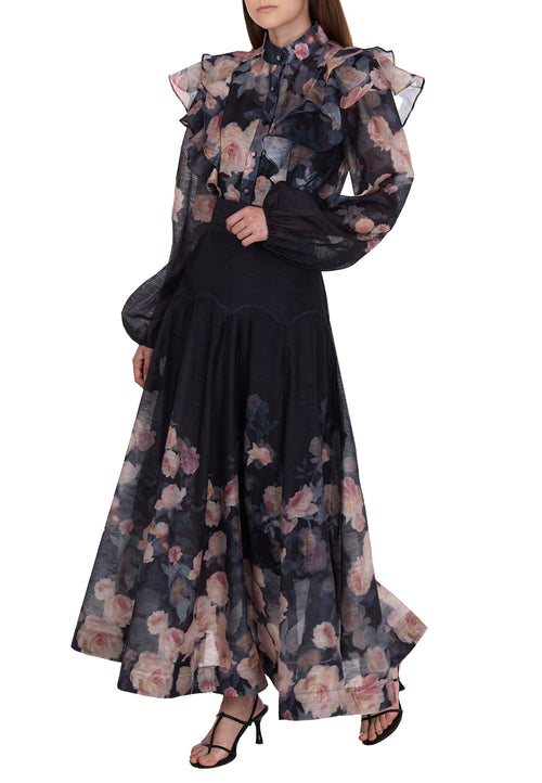 Black Floral Sheer Blouse and Skirt Set - view 2