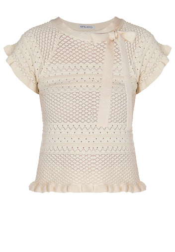 Ivory Pointelle Top and Skirt Set - view 3
