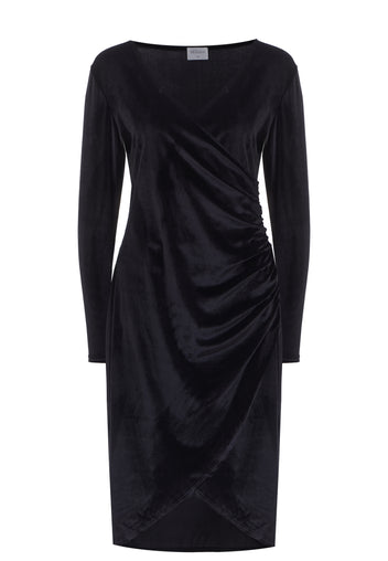 Black Ruched Long-Sleeve Midi Dress - view 1