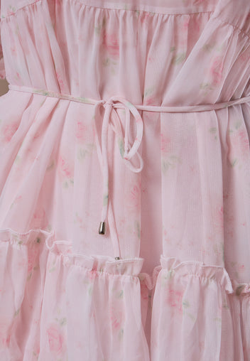 Blush Floral Sheer-Sleeve Midi Dress - view 8