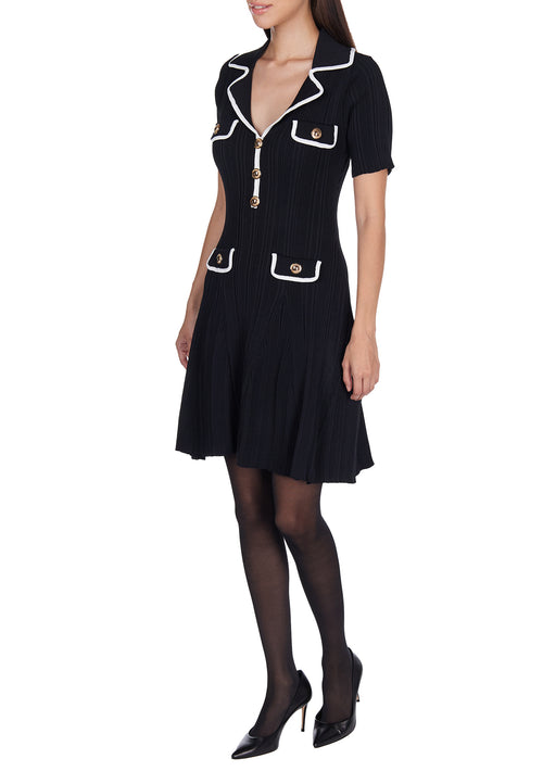 Black Contrast-Trim Ribbed Mini Dress - view 2