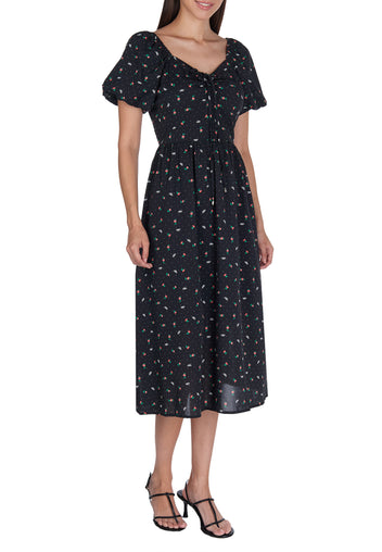 Black Floral Sweetheart Midi Dress - view 4