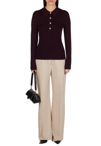 Burgundy Ribbed Button Polo Pullover - view 3