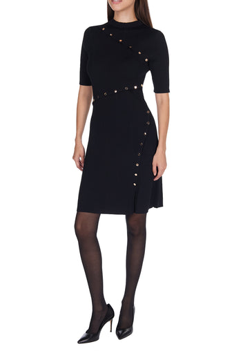 Black Pearl-Button Knit Mini Dress - view 2