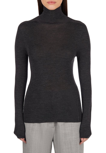 Black Fine-Rib Turtleneck Knit Top - view 2
