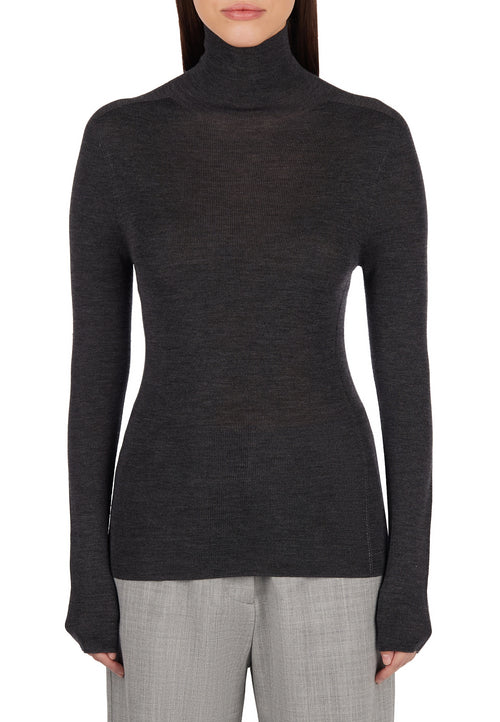 Black Fine-Rib Turtleneck Knit Top - view 2