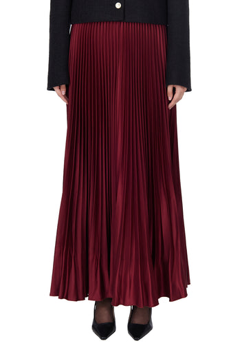 Wine Pleated Satin Maxi Skirt - view 5