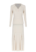 Ivory V-Neck Knit Pleated Skirt Set - view 1