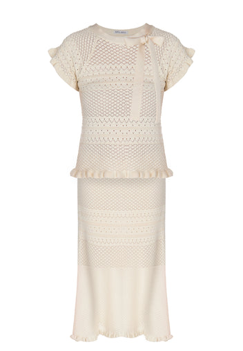 Ivory Pointelle Top and Skirt Set - view 1