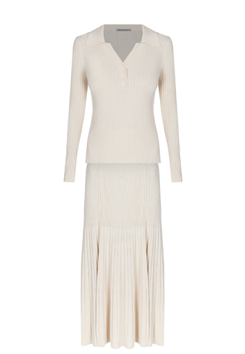 Ivory V-Neck Knit Top and Skirt Set - view 1