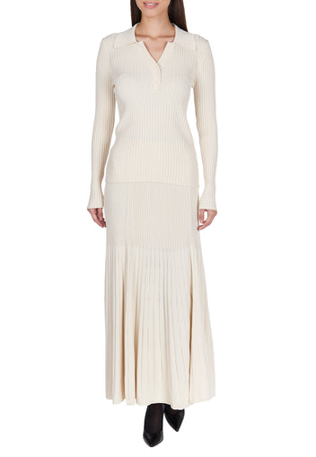 Ivory V-Neck Knit Pleated Skirt Set - view 3