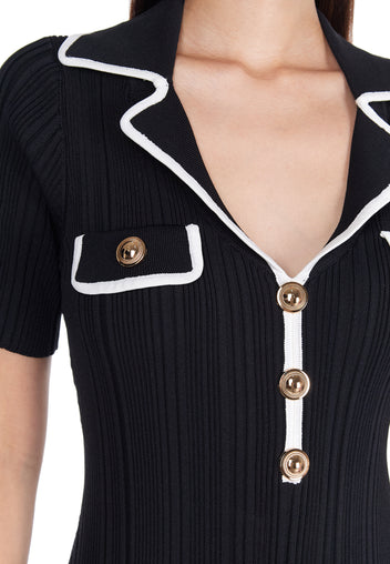 Black Contrast-Trim Ribbed Mini Dress - view 4