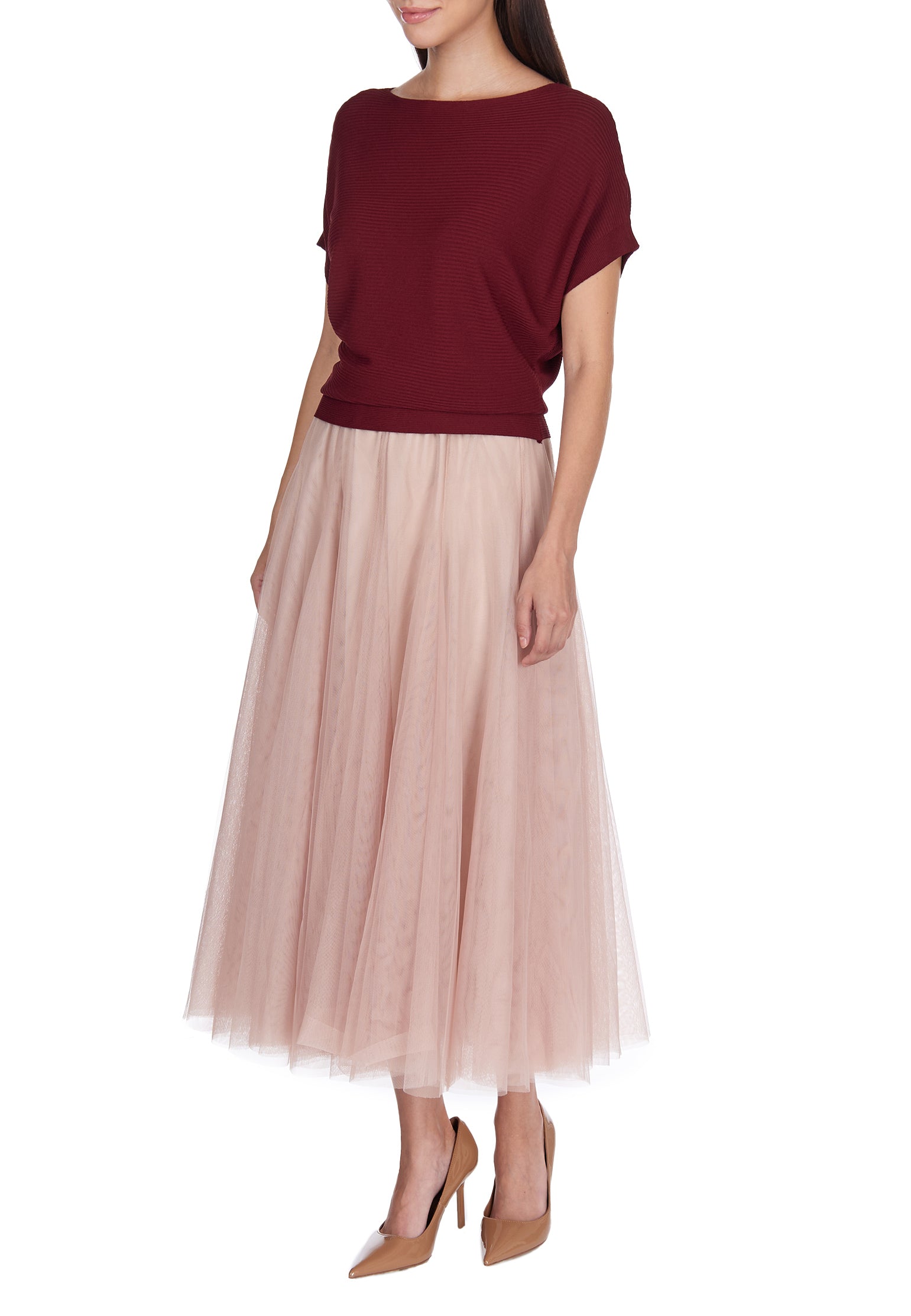 Burgundy and Coral Sfilato short sleeve top - view 2