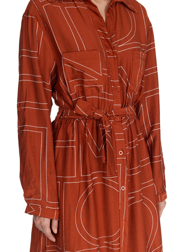 Rust Geometric Shirt Dress - view 6