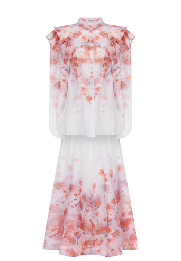Blush Floral Sleeveless Blouse and Skirt Set - view 1