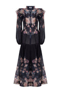 Black Floral Sheer Blouse and Skirt Set - view 1