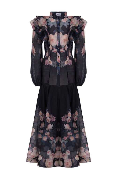 Black Floral Sheer Blouse and Skirt Set - view 1