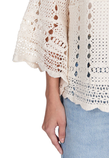 Ivory Pointelle Bell-Sleeve Knit Pullover - view 6