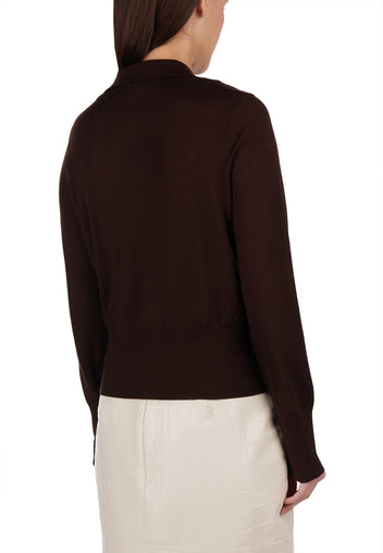 Brown Collared Button Knit Cardigan - view 4