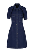 Indigo Denim Short-Sleeve Shirt Dress