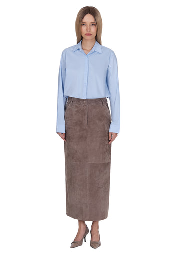 Mauve Suede Pencil Midi Skirt - view 2