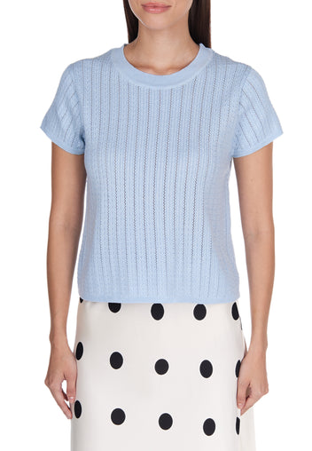 Sky Ribbed Pointelle Short-Sleeve Top - view 5