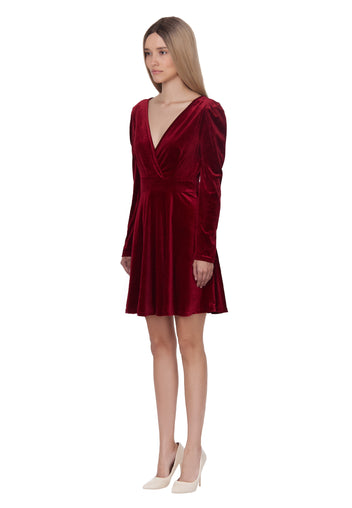 Wine Velvet Wrap Midi Dress - view 4