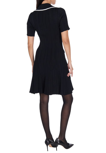 Black Contrast-Trim Ribbed Mini Dress - view 3