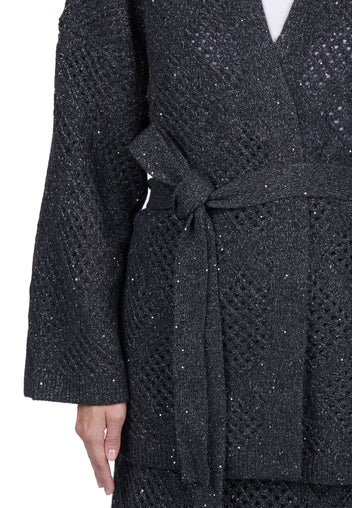 Graphite Belted Long Knit Cardigan - view 3