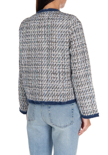 Blue Tweed Cropped Jacket - view 6