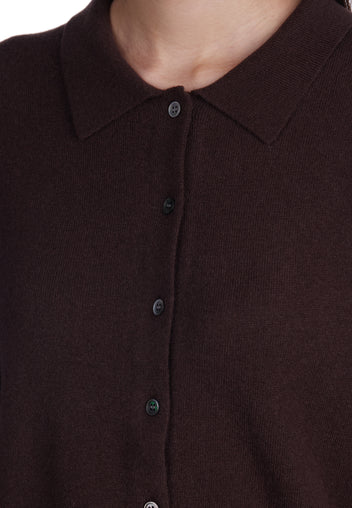 Wine Collared Button Knit Cardigan - view 3