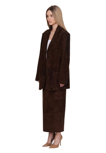 Chocolate Suede Pencil Midi Skirt - view 2