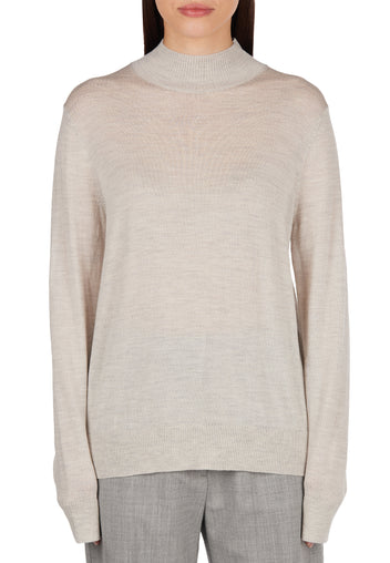 Silver Fine-Rib Turtleneck Knit Top - view 2