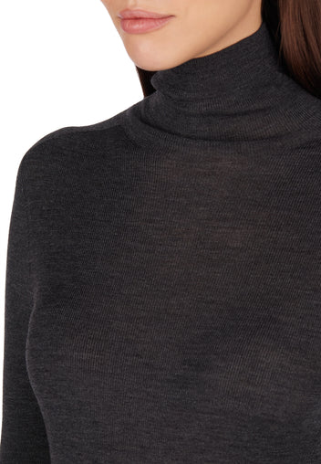Black Fine-Rib Turtleneck Knit Top - view 3