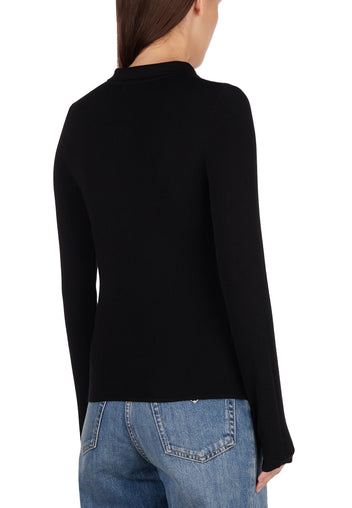 Black Ribbed Button Polo Pullover - view 4