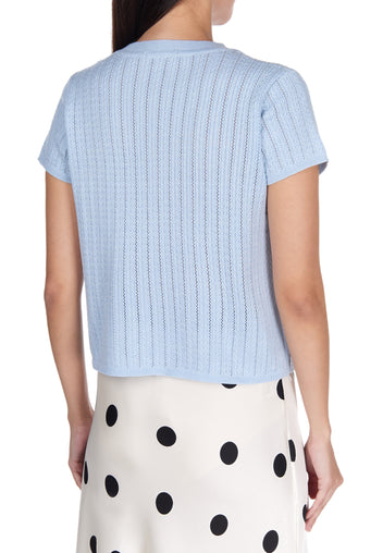 Sky Ribbed Pointelle Short-Sleeve Top - view 6